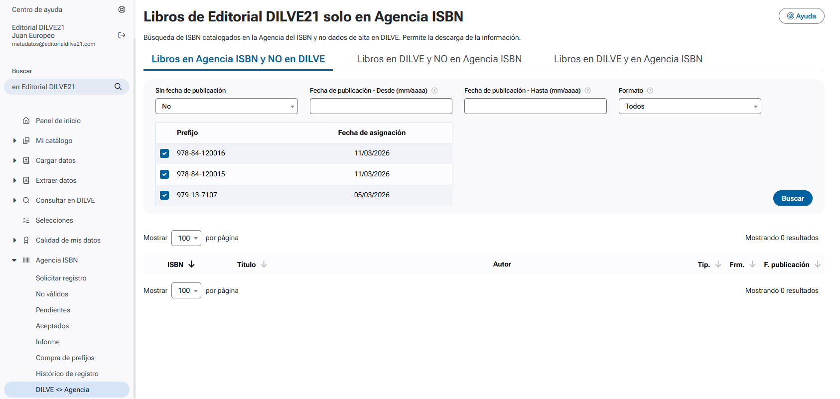 Libros en Agencia ISBN y NO en DILVE