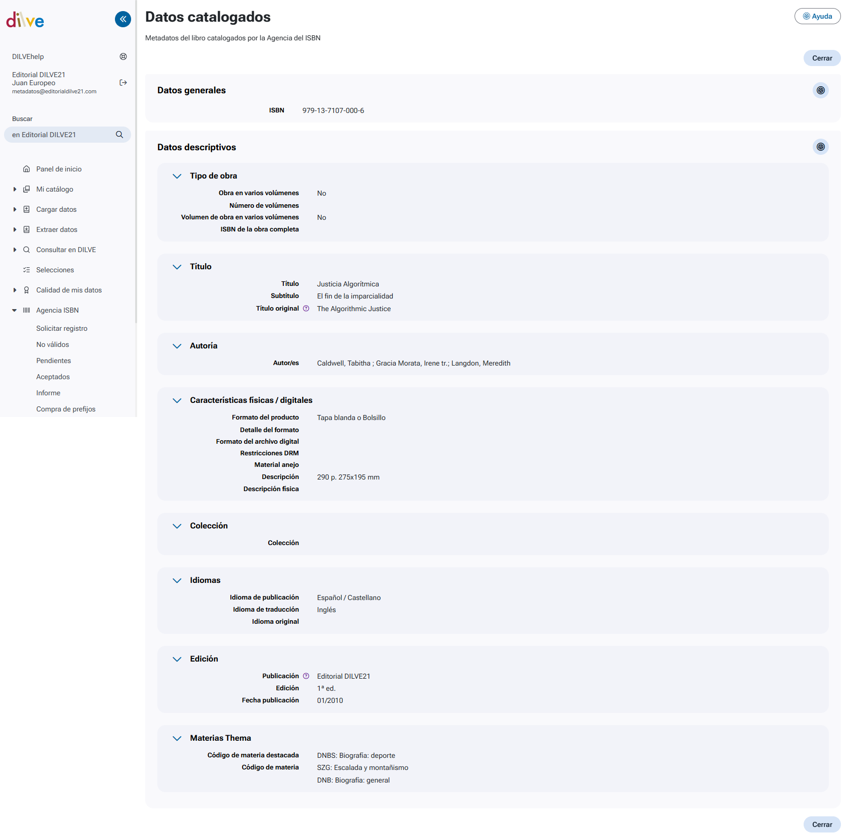 Ficha de datos catalogados