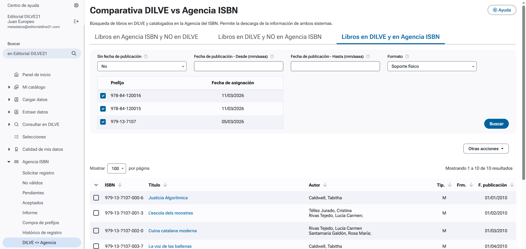 Libros en DILVE y en Agencia ISBN
