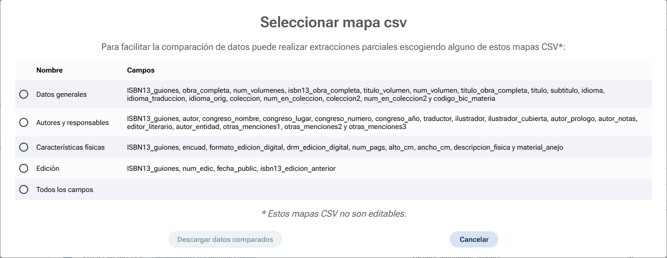Selección inicial de comparativa entre DILVE y la Agencia del ISBN