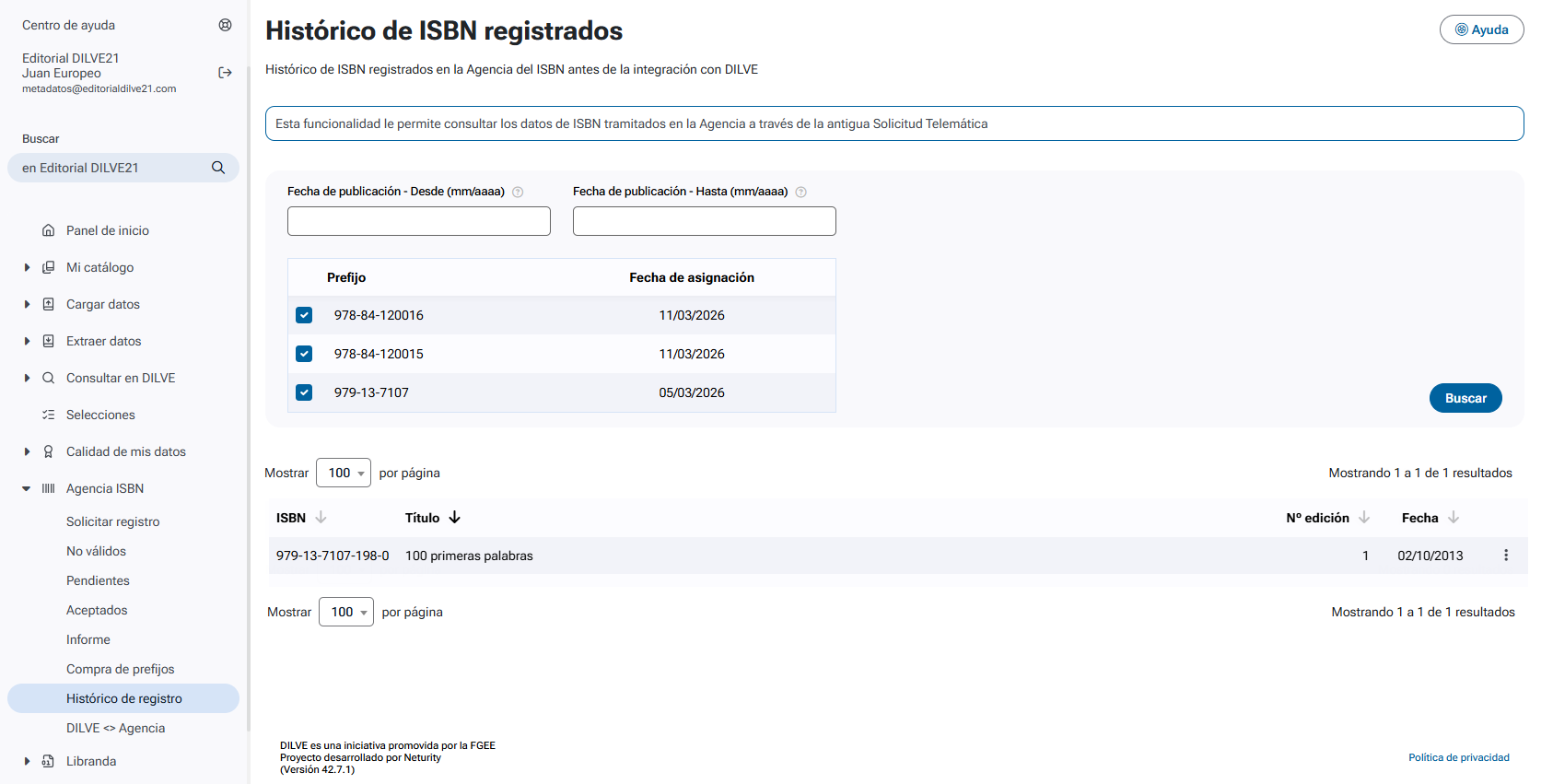 Histórico de registro
