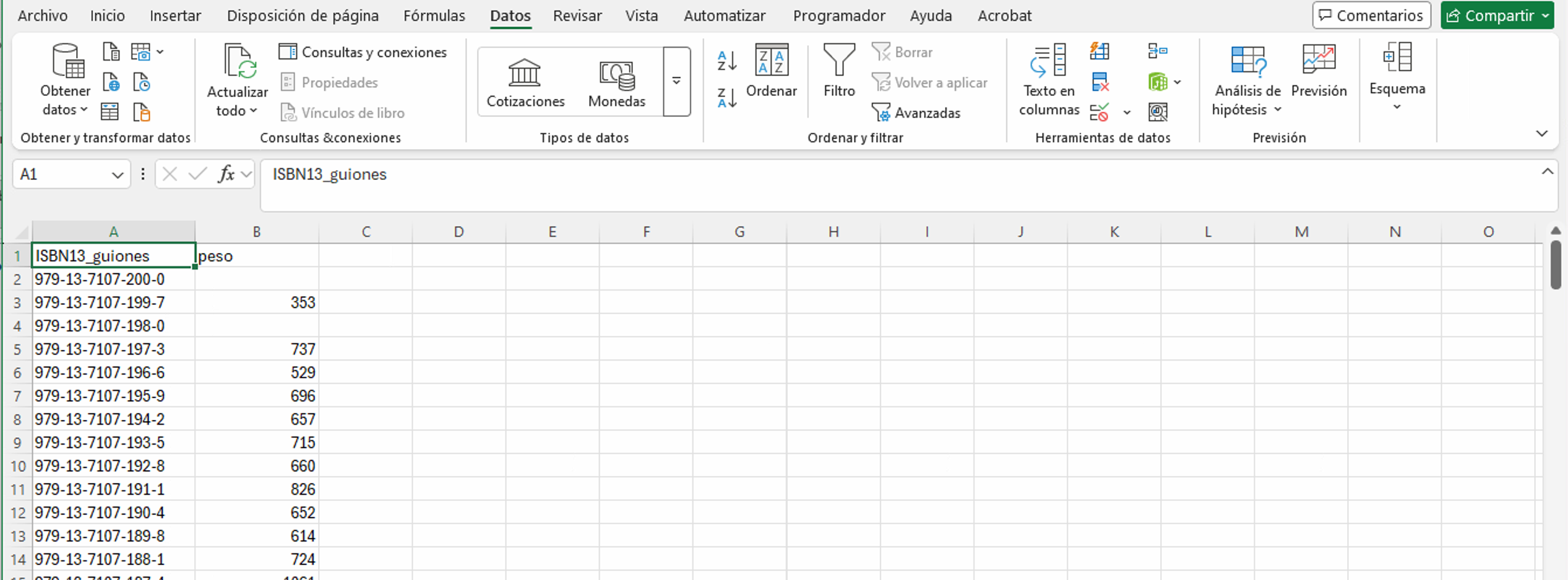 Excel con archivo CSV abierto