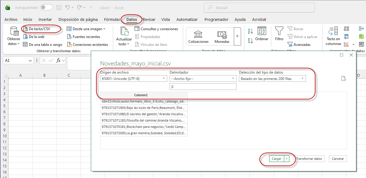 Importar datos desde un archivo CSV en Excel