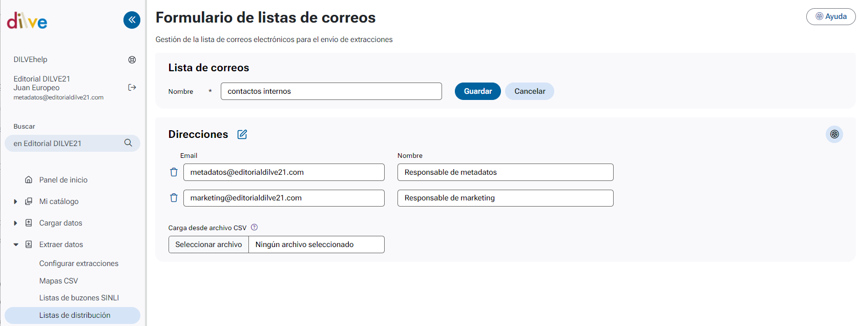Formulario de lista de distribución